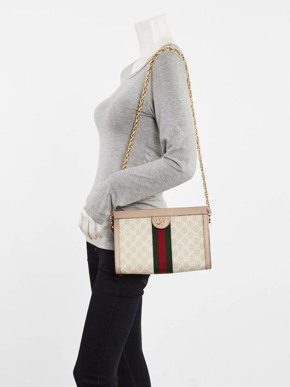 Gucci Beige/White Supreme GG Coated Canvas Vintage Web Ophidia Small Shoulder...
